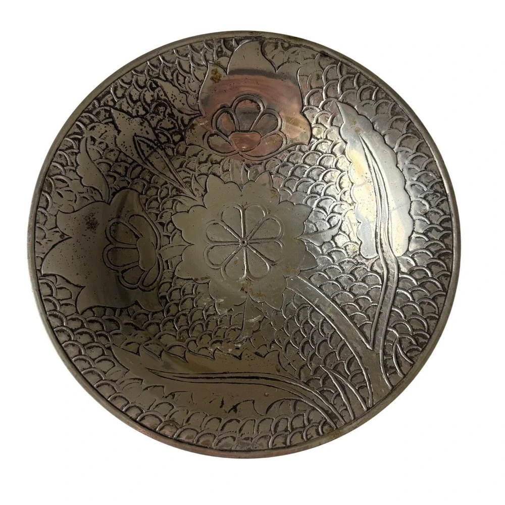 Vintage EPNS India Silver Plate Engraved Floral Bowl 9